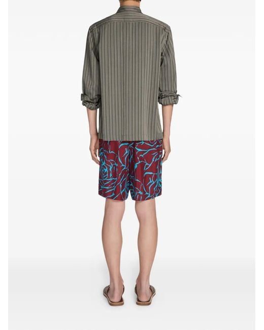 Dries Van Noten Gray Striped Zip Shirt for men