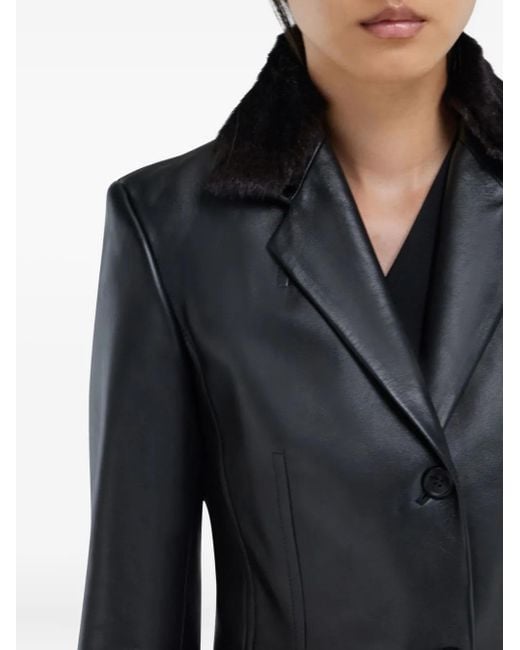 Ferragamo Black Sakko aus Nappaleder mit Shearling-Kragen