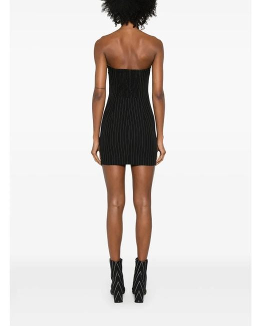 Patrizia Pepe Black Wide-Neck Pinstriped Minidress