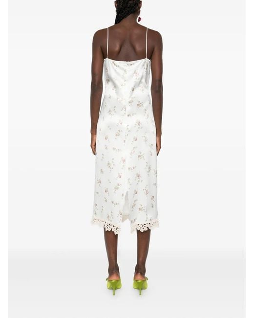 Magda Butrym White Floral Lace-Trimmed Slip Midi Dress