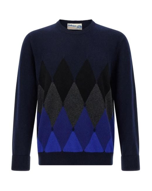Ballantyne Blue Argyle-Pattern Cashmere Sweater for men