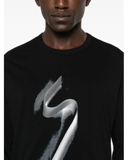 Yohji Yamamoto Black Graphic-Print Long-Sleeve T-Shirt for men