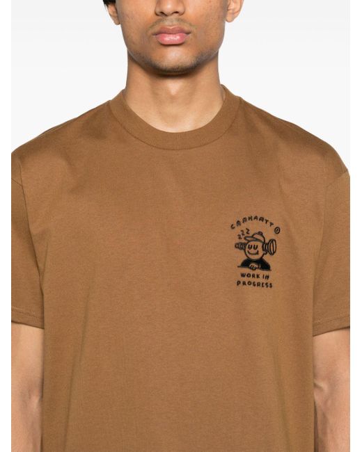Camiseta con logo bordado Carhartt de hombre de color Brown