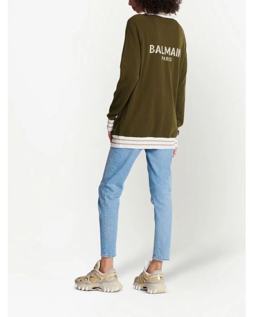 Cardigan in cashmere con logo di Balmain in Green