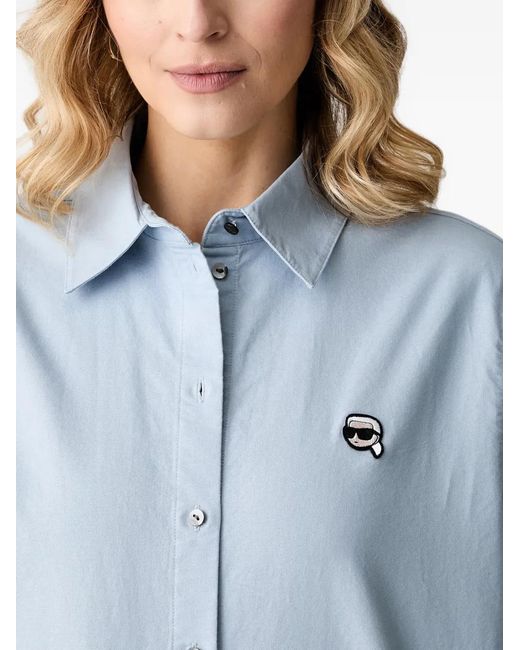 Karl Lagerfeld Blue Logo-Patch Button-Down Shirt