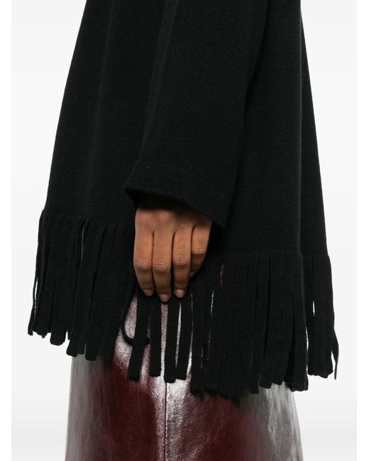 Allude Black Fringed-Trim Cardigan