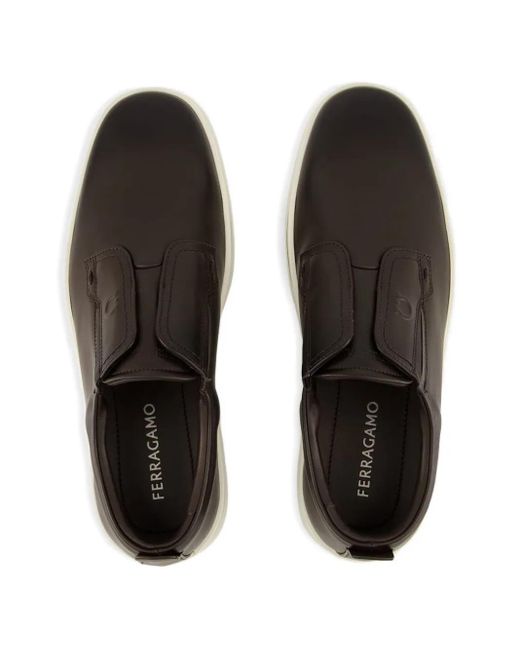 Ferragamo Brown Gancini-Detail Leather Slip-On Sneakers for men