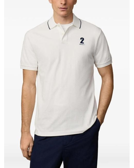 Hackett White Tipped-Trim Piqué-Knit Polo Shirt for men