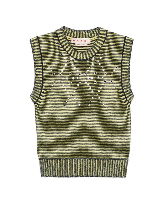Pull Rayé À Détails D'Œillets Marni en coloris Green