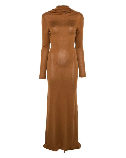 AYA MUSE Brown Rückenfreies Maxikleid Mit Langen Ärmeln