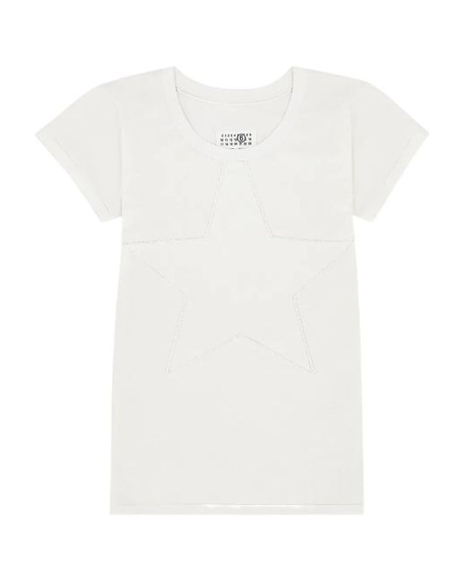 MM6 by Maison Margiela White Star Applique Off- Cotton T-Shirt for men