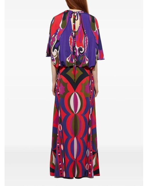 Emilio Pucci Red Printed Stretch Viscose Long Skirt