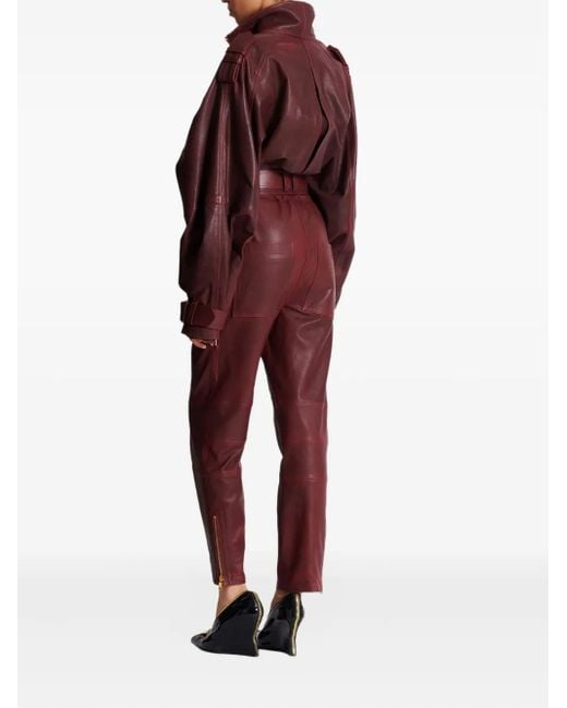 Balmain ベルテッド レザージャケット Red