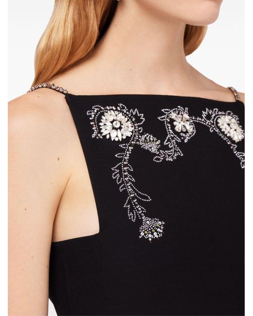 Rabanne Black Floral-embroidery Wool-blend Dress