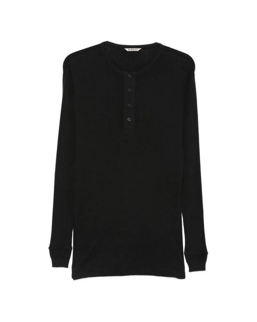 Auralee Black Haut Henley À Design Côtelé
