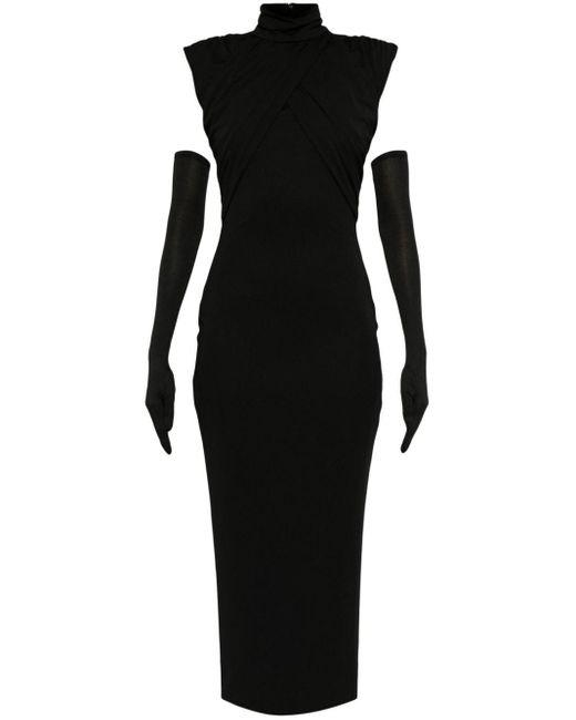 De La Vali Black Metropolitan High-neck Midi Dress