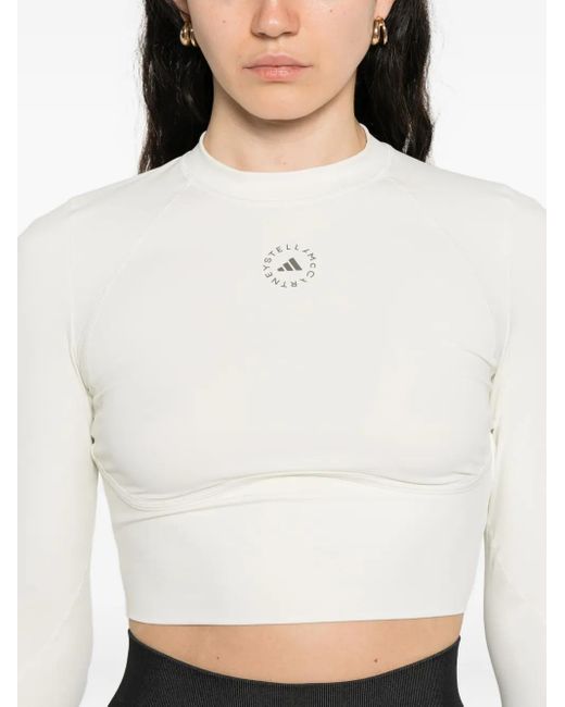 Adidas By Stella McCartney White Langarmshirt mit Logo-Applikation