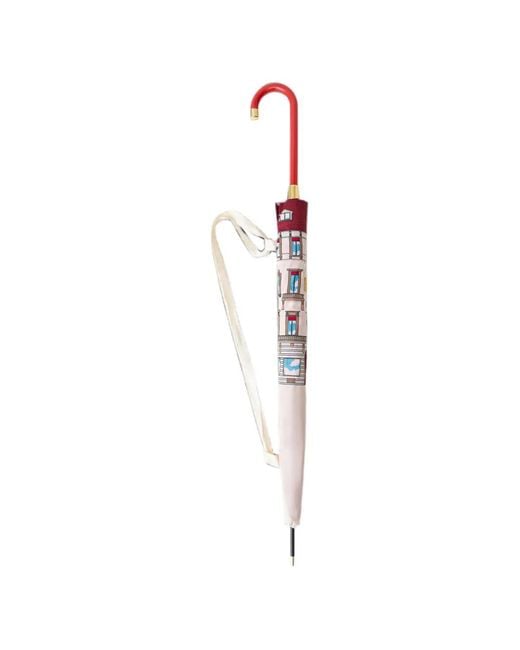 Moschino White Building-Print Curved-Handle Umbrella