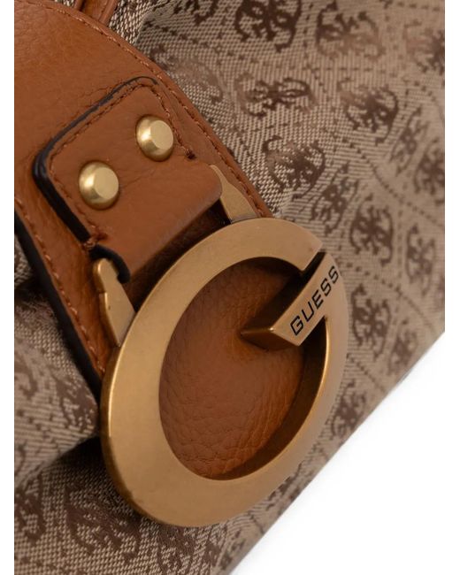 Guess Brown Logo-Monogram Buckle Tote Bag