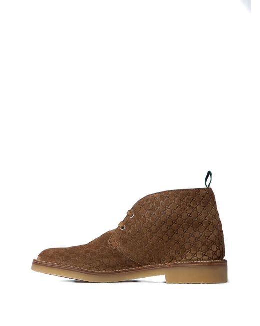 Gucci Brown Gg-Pattern Lace-Up Boots for men