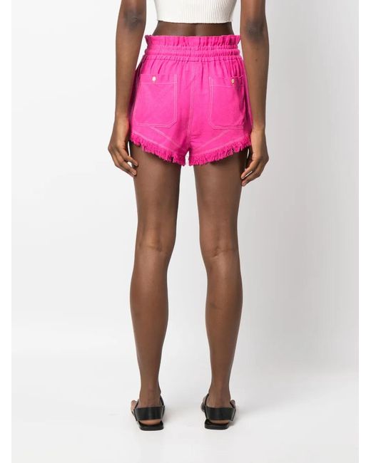 Isabel Marant Pink Drawstring Frayed Silk Shorts