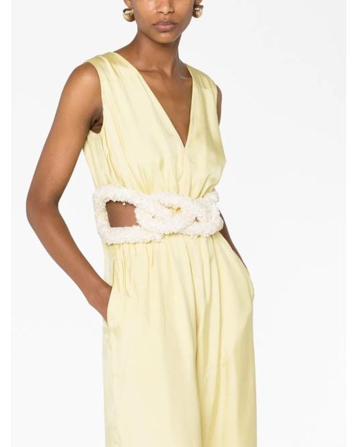 Jil Sander Natural Cut-Out Belted Satin Jumpsuit