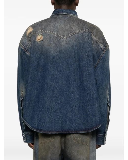 Vetements Blue Distressed Flap-Pocket Shirt for men