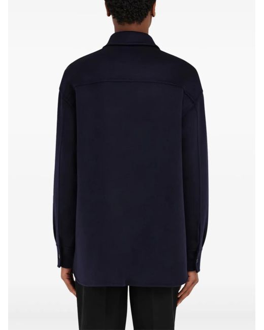 Ferragamo Blue Cashmere-Blend Overshirt for men