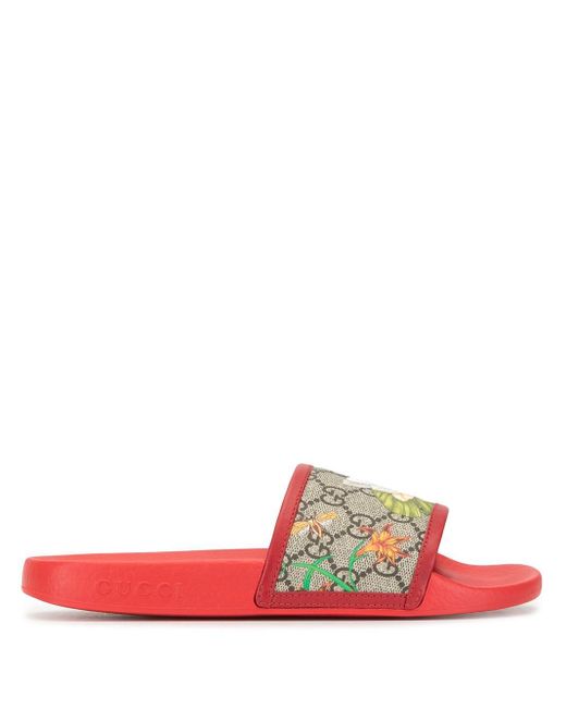 Gucci GG Flora Print Slides in Red Lyst