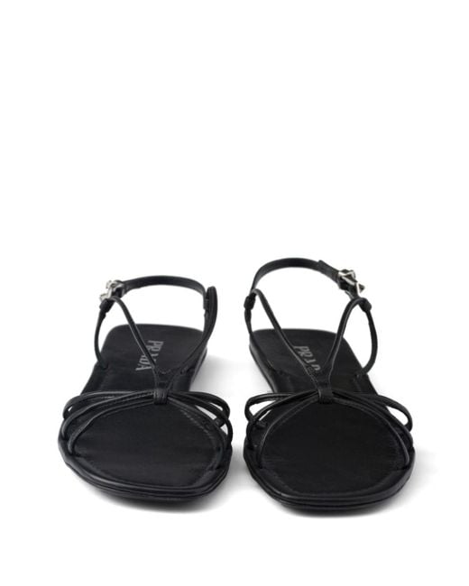 Prada Black Flat Leather Sandals