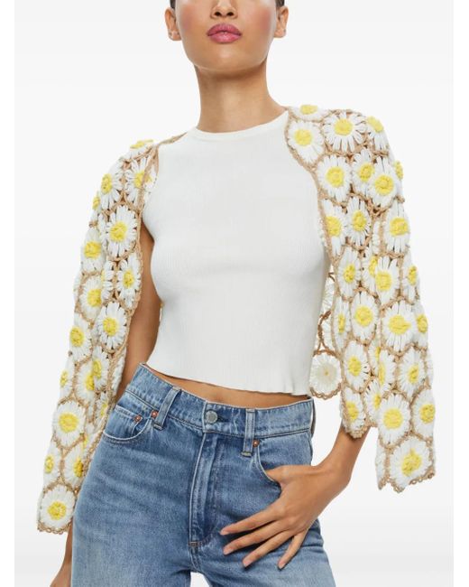 Alice + Olivia Anderson Daisy Crochet Cardigan in Metallic