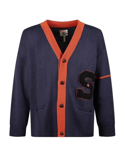 Champion Blue Wool Color-Block Cardigan for men
