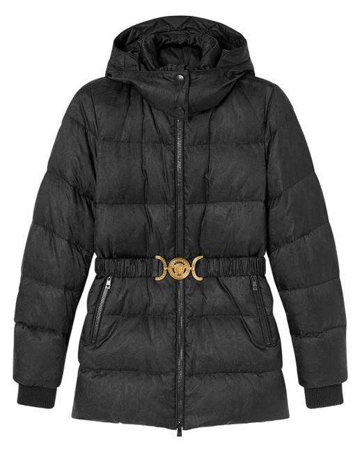 Versace Black Barocco-print Belted Puffer Jacket