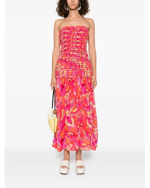 Farm Rio Bird Pattern FARM Rio Flying Birds Midi Dress in Red | Lyst