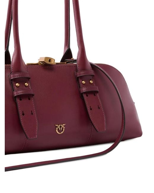 Pinko Purple Love Birds Leather Tote Bag
