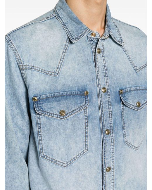 Chemise d'inspiration western en jean Versace pour homme en coloris Blue