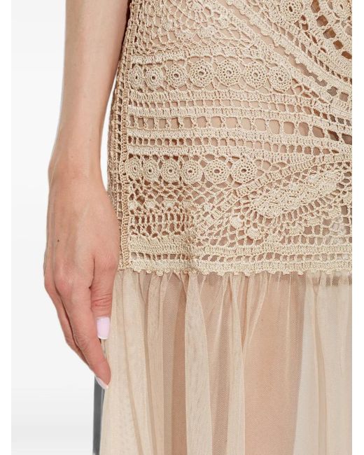 Ulla Johnson Natural Crochet-Knit Tulle Maxi Skirt