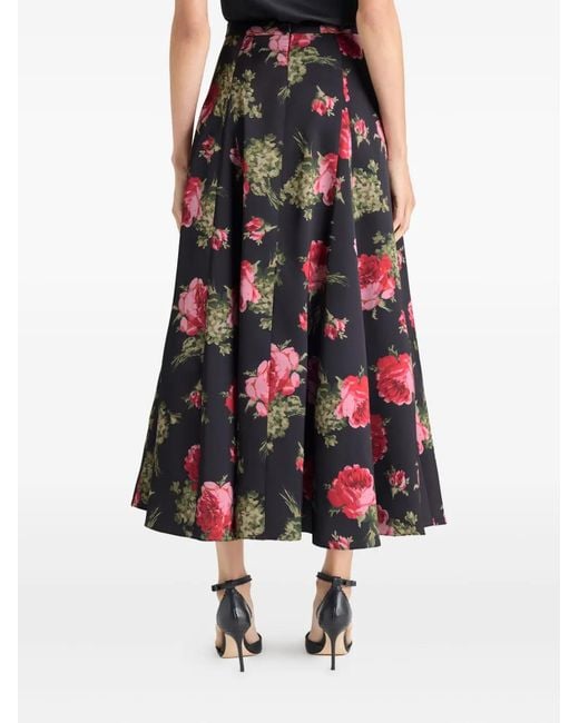 Cinq À Sept Red Baroque Roses Hilda Satin Midi Skirt