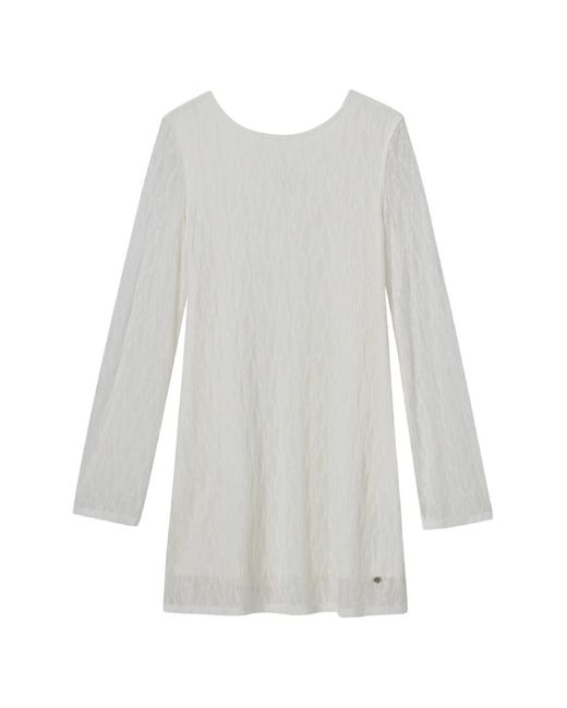 B+ AB Women's White Lace-Textured Long-Sleeve Mini Dress