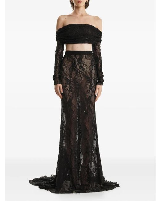 2310 STUDIO Black Sequin-Embellished Lace Maxi Skirt