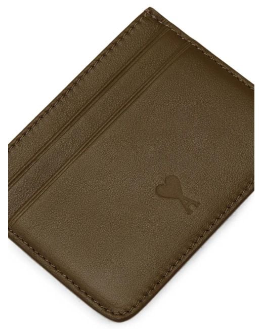 AMI Brown Cowhide Leather Card Holder With Ami De Coeur