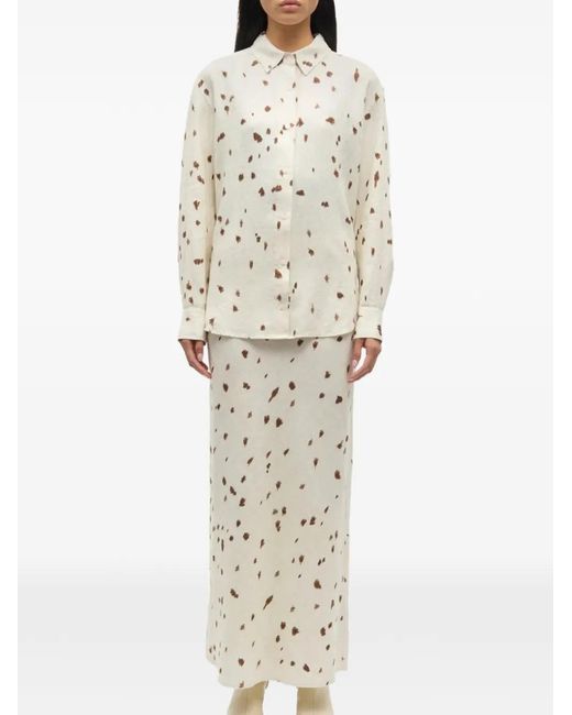Samsøe & Samsøe White Chemise En Lin Saloves À Pois