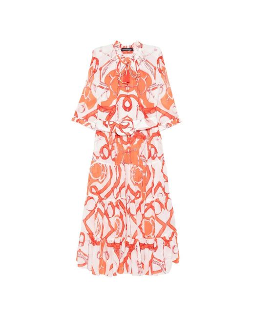 Samantha Sung White Ruffled Printed Midi Dress