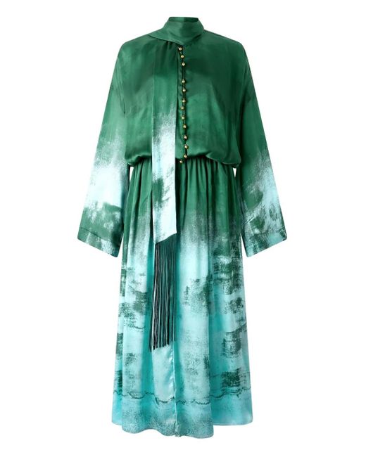 Roberto Cavalli Green Silk Button-Up Dress
