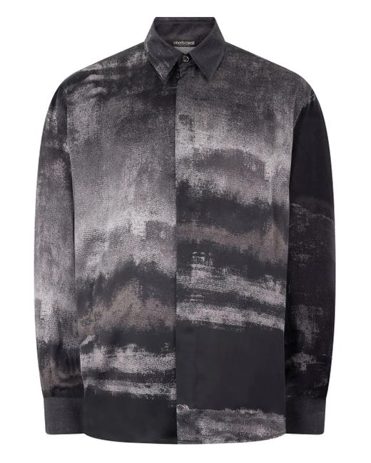 Roberto Cavalli Gray Worn Gradient-Effect Silk Shirt for men