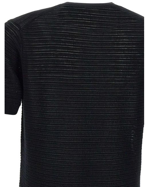 メンズ Paolo Pecora クロシェニット Tシャツ Black