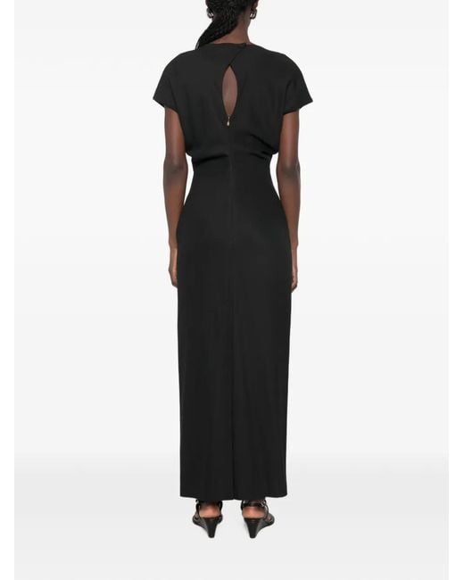 Agnona Black Cap-Sleeve Maxi Dress
