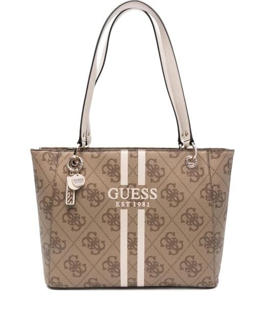 Guess White Logo-Plaque Stripe Tote Bag