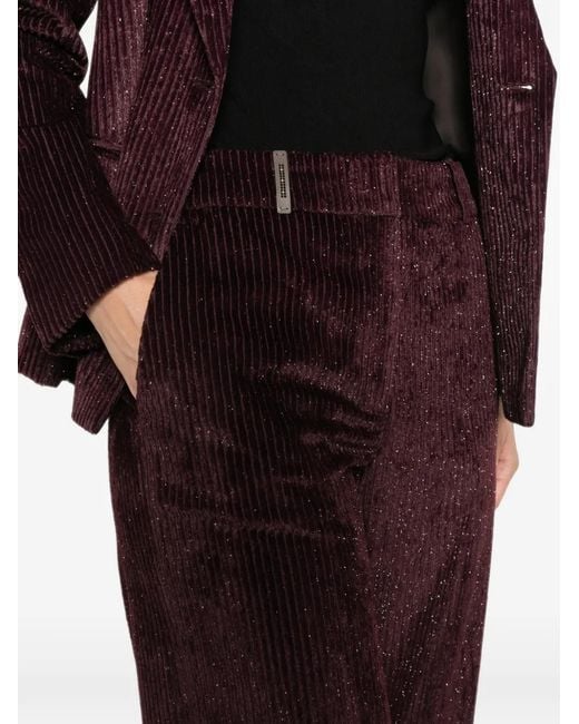 Peserico Purple Glitter-Effect Corduroy Straight Trousers