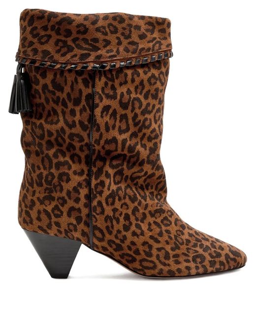 Isabel Marant Brown Dalby High Heels Ankle Boots In Animalier Leather